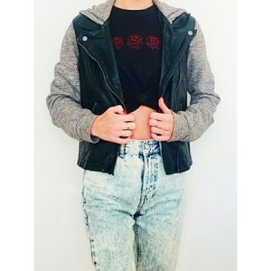 HOLLISTER FAUX LEATHER MOTO JACKET/HOODIE SIZE S